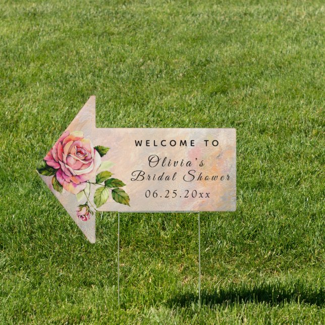 Pink Rose Outdoor Welcome Bridal Shower Sign (Insitu)
