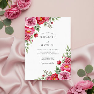 Pink Rose Painterly Flourish Wedding Invitation