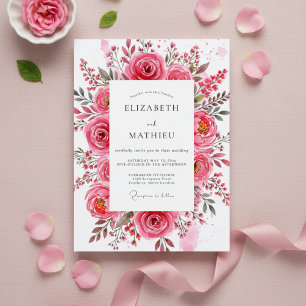 Pink Rose Painterly Romance Wedding Invitation