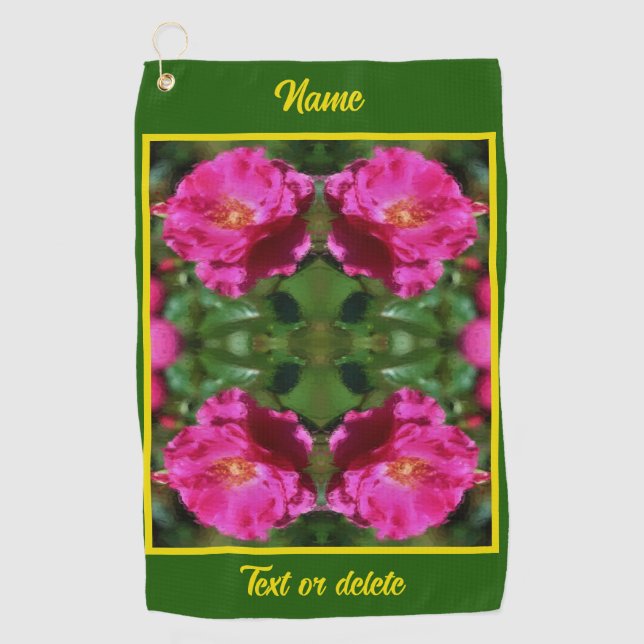 Pink Rose Painting Abstract Flower Personalized Golf Towel (Front)