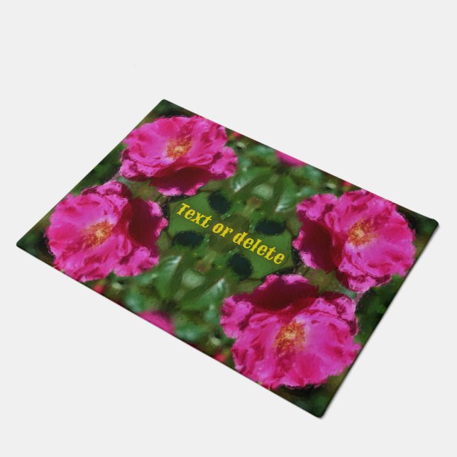 Pink Rose Painting Flower Art Personalized Doormat (Angled)