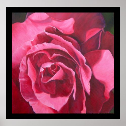 Pink Rose Painting with Black Border Art Poster