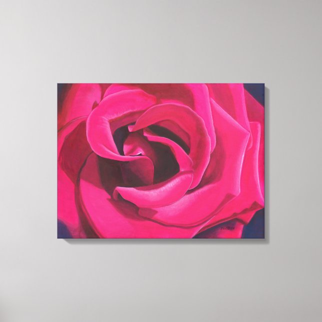 Pink Rose Painting With Dark Background Canvas Print (Front)