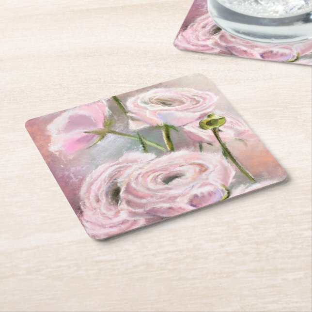 Pink Rose Paper Coaster (Angled)