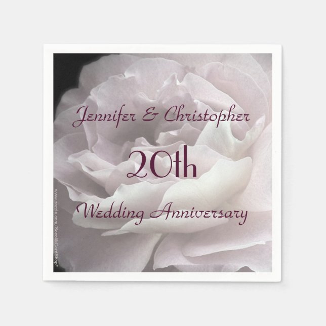 Pink Rose Paper Napkins, 20th Wedding Anniversary Napkins (Front)