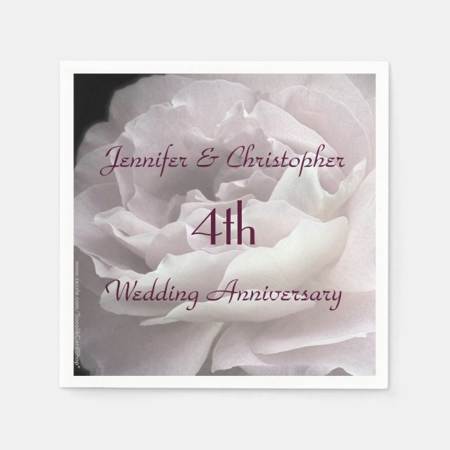Pink Rose Paper Napkins, 4th Wedding Anniversary Napkins (Front)