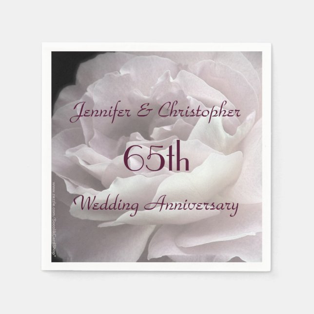 Pink Rose Paper Napkins, 65th Wedding Anniversary Napkins (Front)
