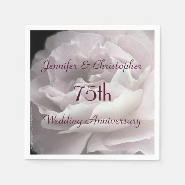 Pink Rose Paper Napkins, 75th Wedding Anniversary Napkins (Front)