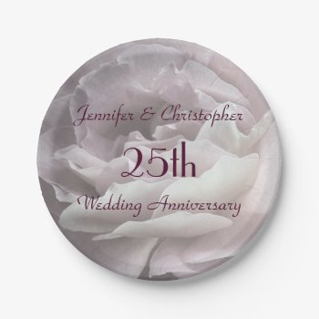Pink Rose Paper Plates  25th Wedding Anniversary Paper Plates by SocolikCardShop at Zazzle