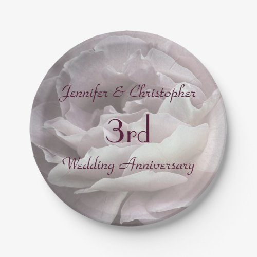 Pink Rose Paper Plates 3rd Wedding Anniversary Paper Plates