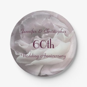 Pink Rose Paper Plates  60th Wedding Anniversary Paper Plates by SocolikCardShop at Zazzle