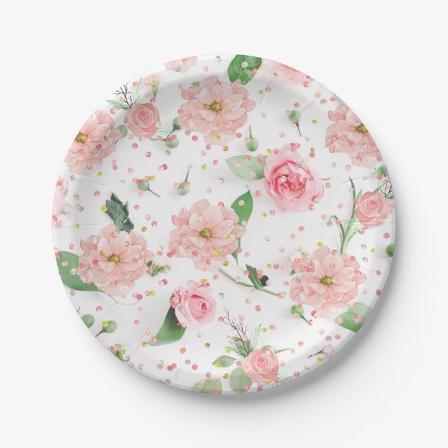 Pink Rose Paradise Paper Plates (Front)
