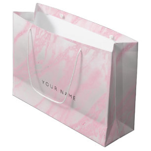 Pink Rose Pastel Blush Marble Metallic Gift Silver Large Gift Bag