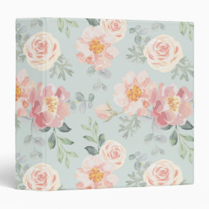 Pink Rose Pastel Garden Pattern 3 Ring Binder