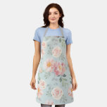 Pink Rose Pastel Garden Pattern Apron