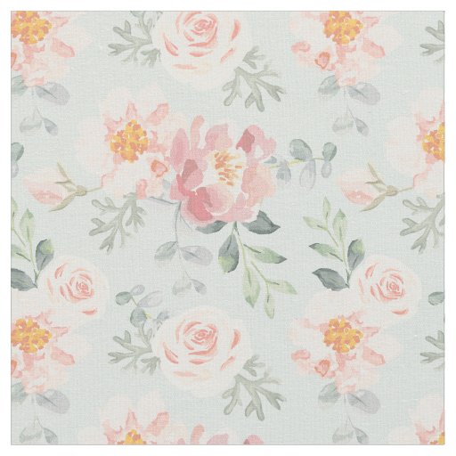 Pink Rose Pastel Garden Pattern Fabric