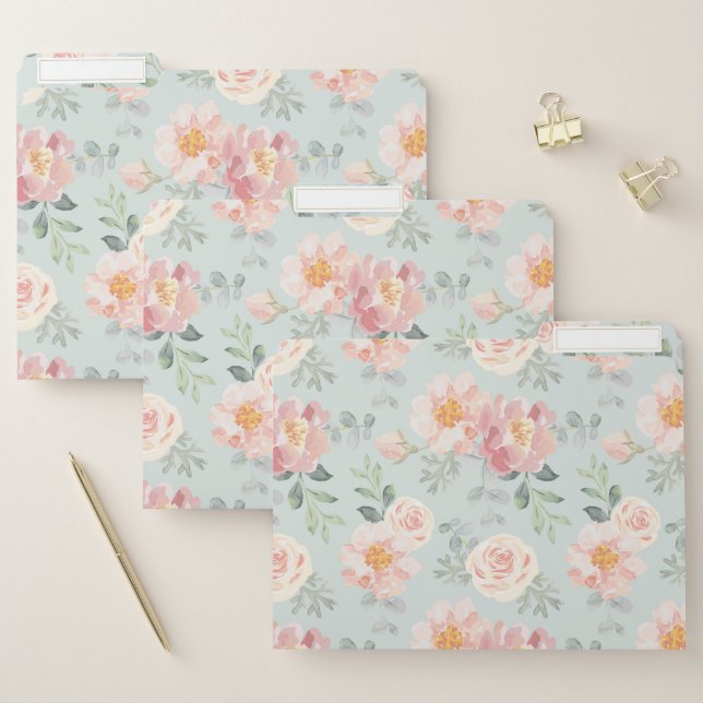 Pink Rose Pastel Garden Pattern File Folder (Set)