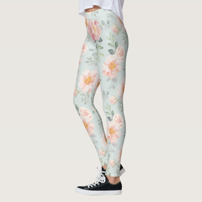 Pink Rose Pastel Garden Pattern Leggings (Left)