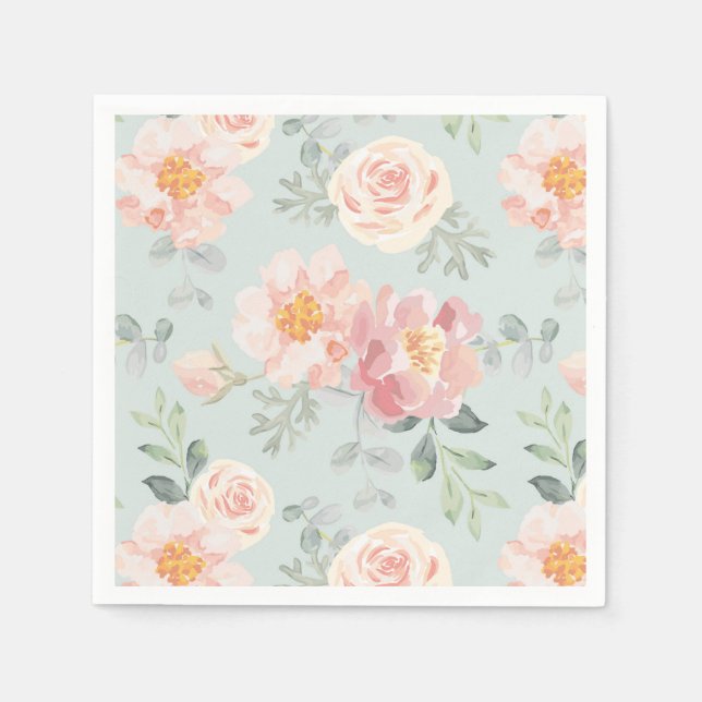 Pink Rose Pastel Garden Pattern Napkins (Front)