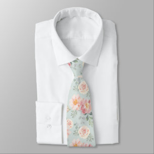 Pink Rose Pastel Garden Pattern Neck Tie