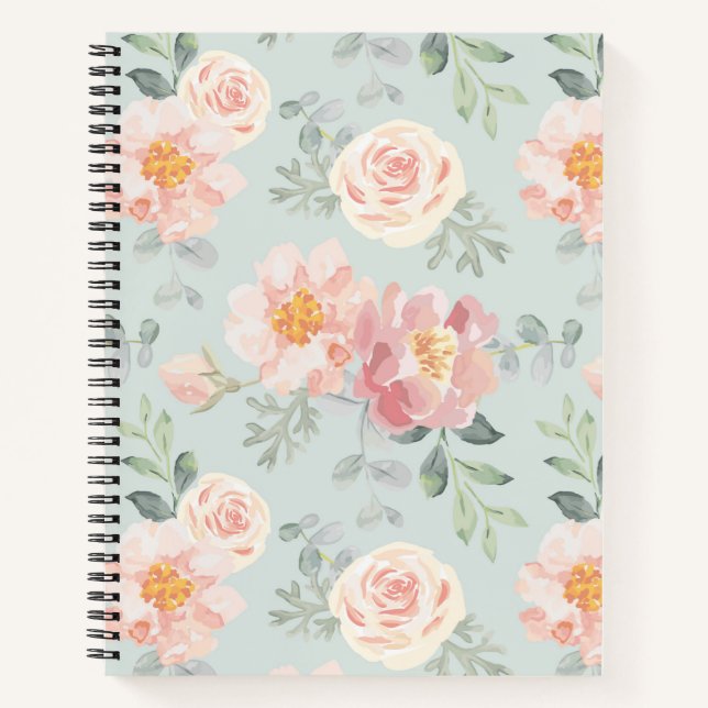 Pink Rose Pastel Garden Pattern Notebook (Front)