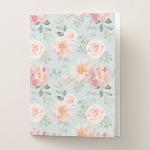 Pink Rose Pastel Garden Pattern Pocket Folder