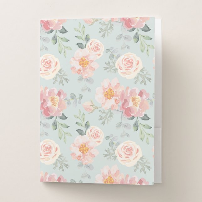 Pink Rose Pastel Garden Pattern Pocket Folder (Front)