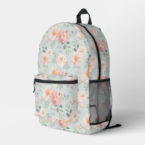 Pink Rose Pastel Garden Pattern Printed Backpack