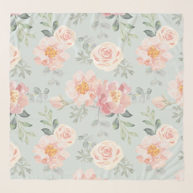 Pink Rose Pastel Garden Pattern Scarf (Front)