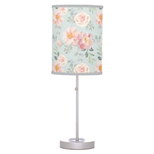 Pink Rose Pastel Garden Pattern Table Lamp