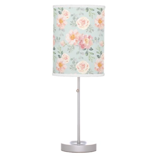 Pink Rose Pastel Garden Pattern Table Lamp