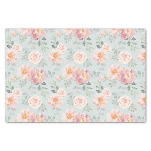 Pink Rose Pastel Garden Pattern Tissue Paper