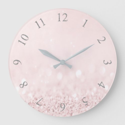 Pink Rose Pastel Powder Glitter Arabic Numbers Large Clock