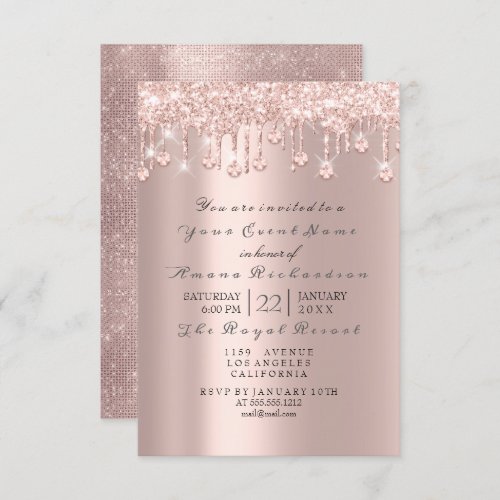 Pink Rose Pastel Powder Spark Glitter Drip Crystal Invitation