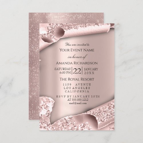 Pink Rose Pastel Powder Sparkly Glitter Rose PINK Invitation