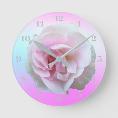 Pink Rose Pastel Purple Ombre Round Clock