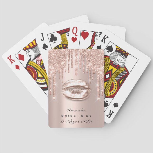 Pink Rose Pastel Spark Glitter Kiss Bridal Poker Cards (Back)