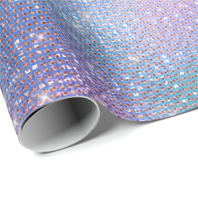 Pink Rose Pastel Spark Iridescent Blue Wrapping Paper (Roll Corner)