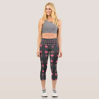 Pink Rose Pattern Capri Leggings