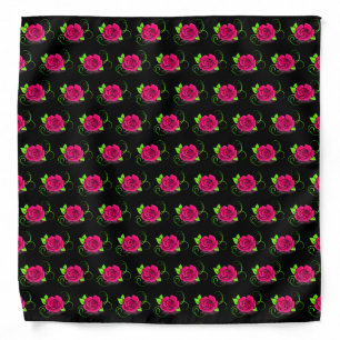 Pink rose pattern on black bandana
