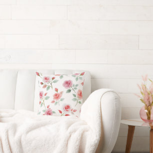 Pink Rose Pattern, soft color, Throw Pillow