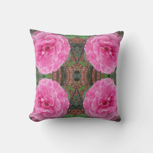 Pink Rose Pattern Throw Pillow (Front)