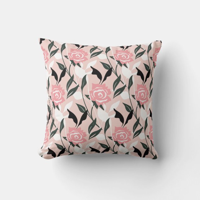 Pink rose pattern throw pillow (Front)