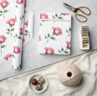 Pink Rose Pattern Wrapping Paper