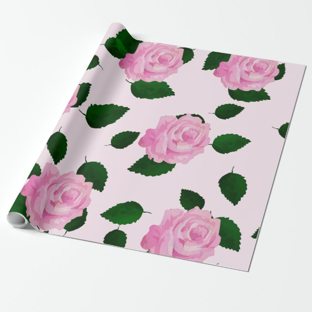 Pink Rose Pattern Wrapping Paper (Unrolled)