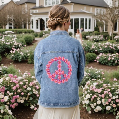 Pink Rose Peace Symbol  Denim Jacket
