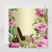 Pink Rose Pearl Gold High Heel Shoe Birthday Party Invitation (Back)