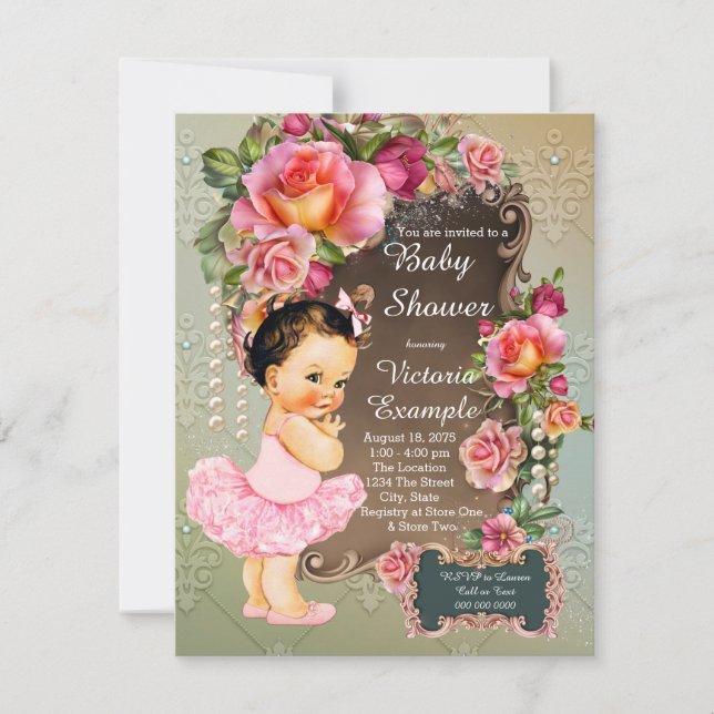 Pink Rose Pearl Tutu Baby Shower Invitation (Front)
