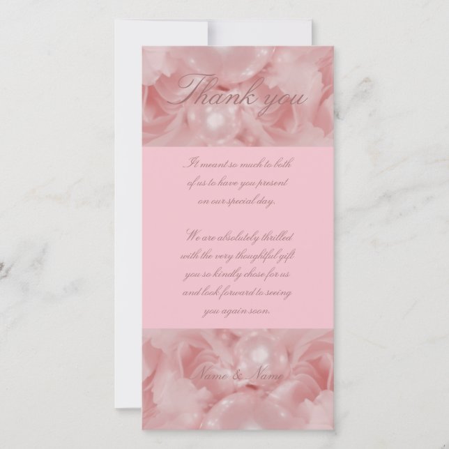 Pink rose pearls thank you cards parties functions (Front)