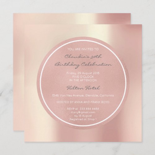 Pink Rose Pearly Blush Foxier Metallic Round Vip Invitation